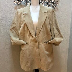 Cowboy‎ Denim & Co Western Beige Suede Leather Blazer Jacket Women's Large 90s